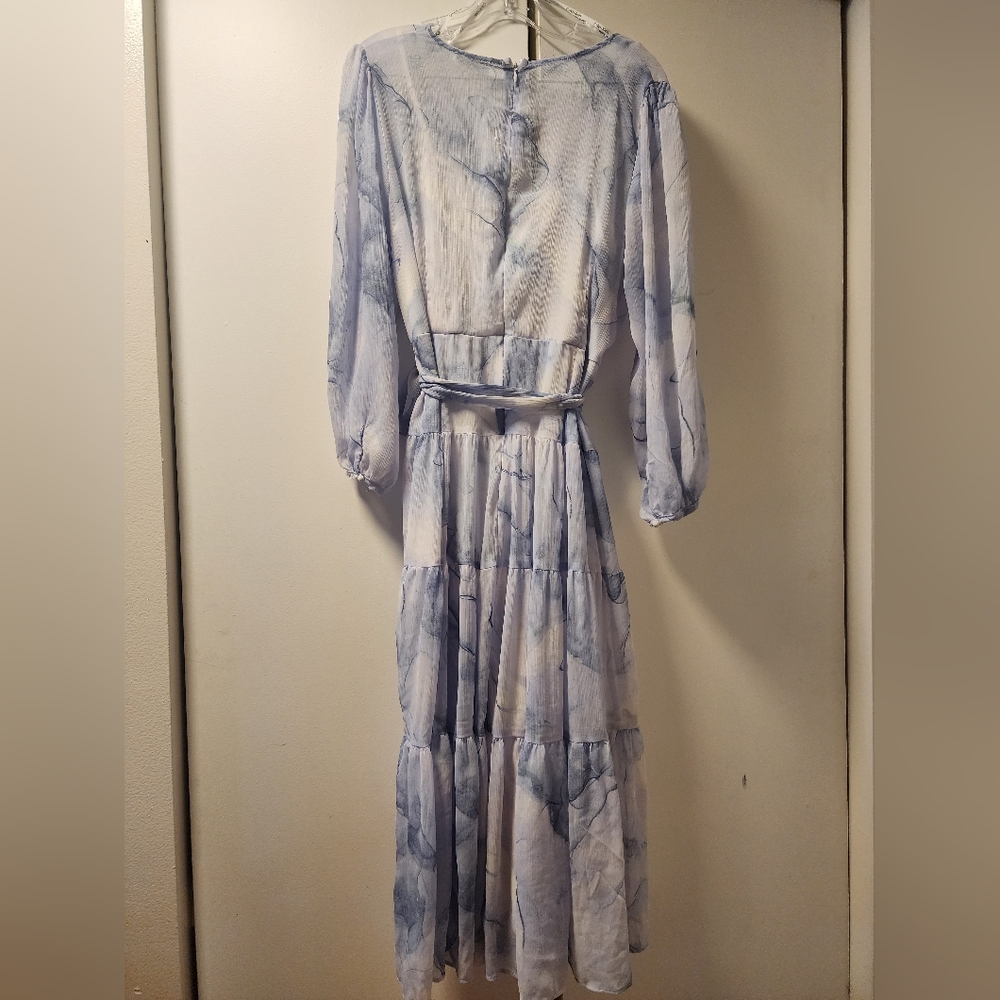 *sold Calvin Klein Whimsical Chiffon Blue Dress Wedding Guest Dreamy Fairy 16 - Picture 2 of 6